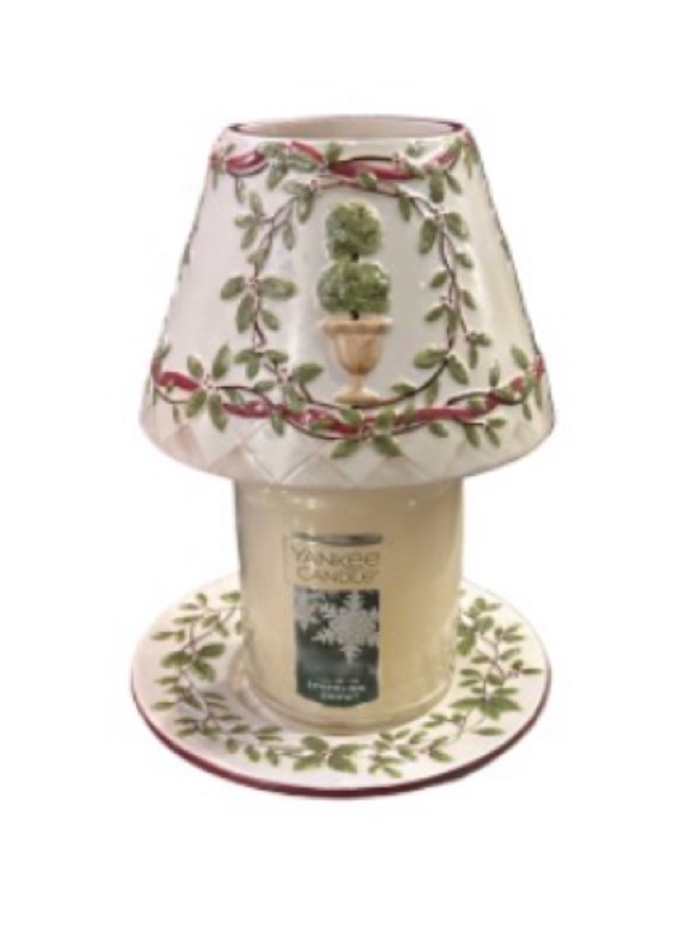 Yankee Candle  holly leaf & topiary large  candle Shade & Plate Set